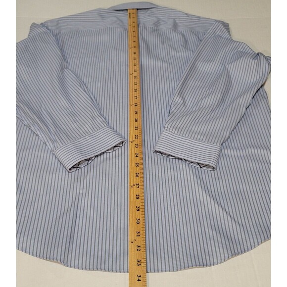 EGARA Shirt Mens XXL 2XL Blue White Striped Button Up Dress Shirt Cotton - Picture 11 of 15
